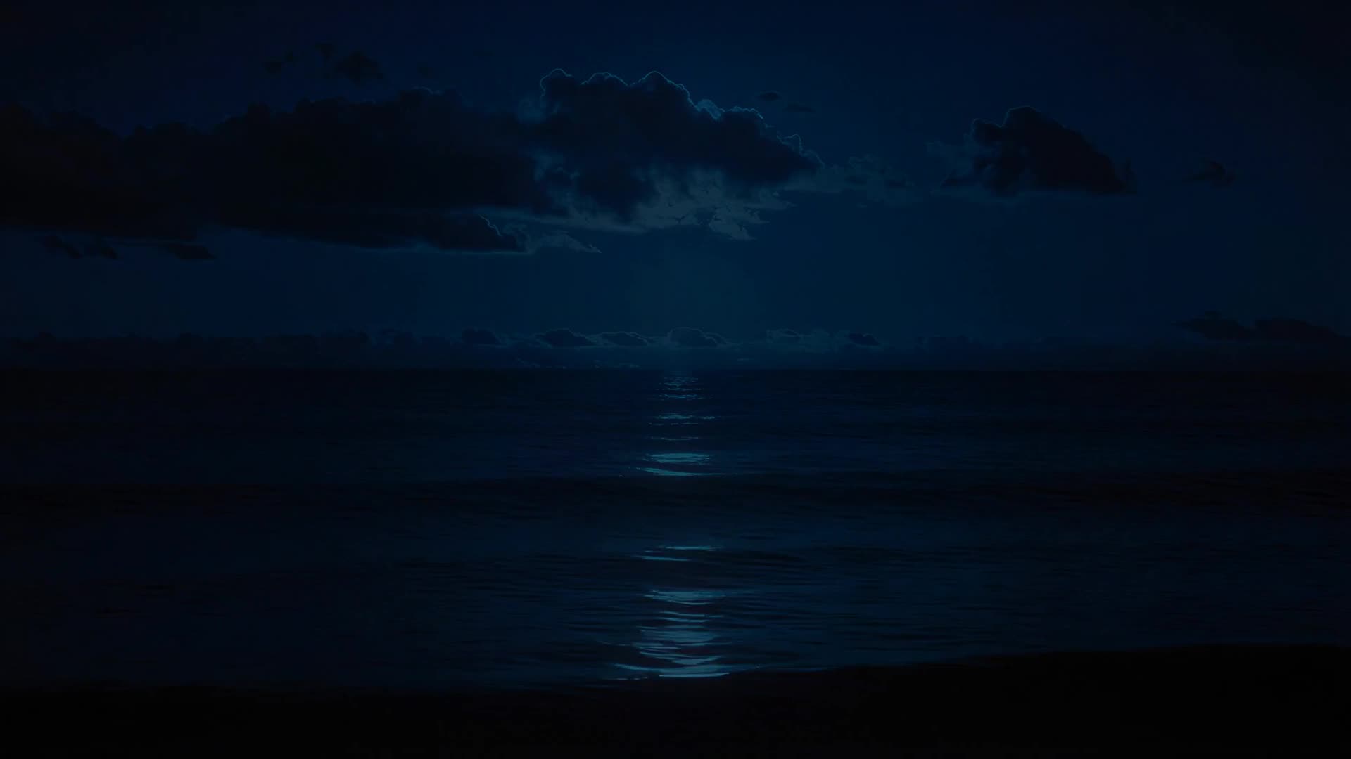 Calm ocean horizon, static wide (night)