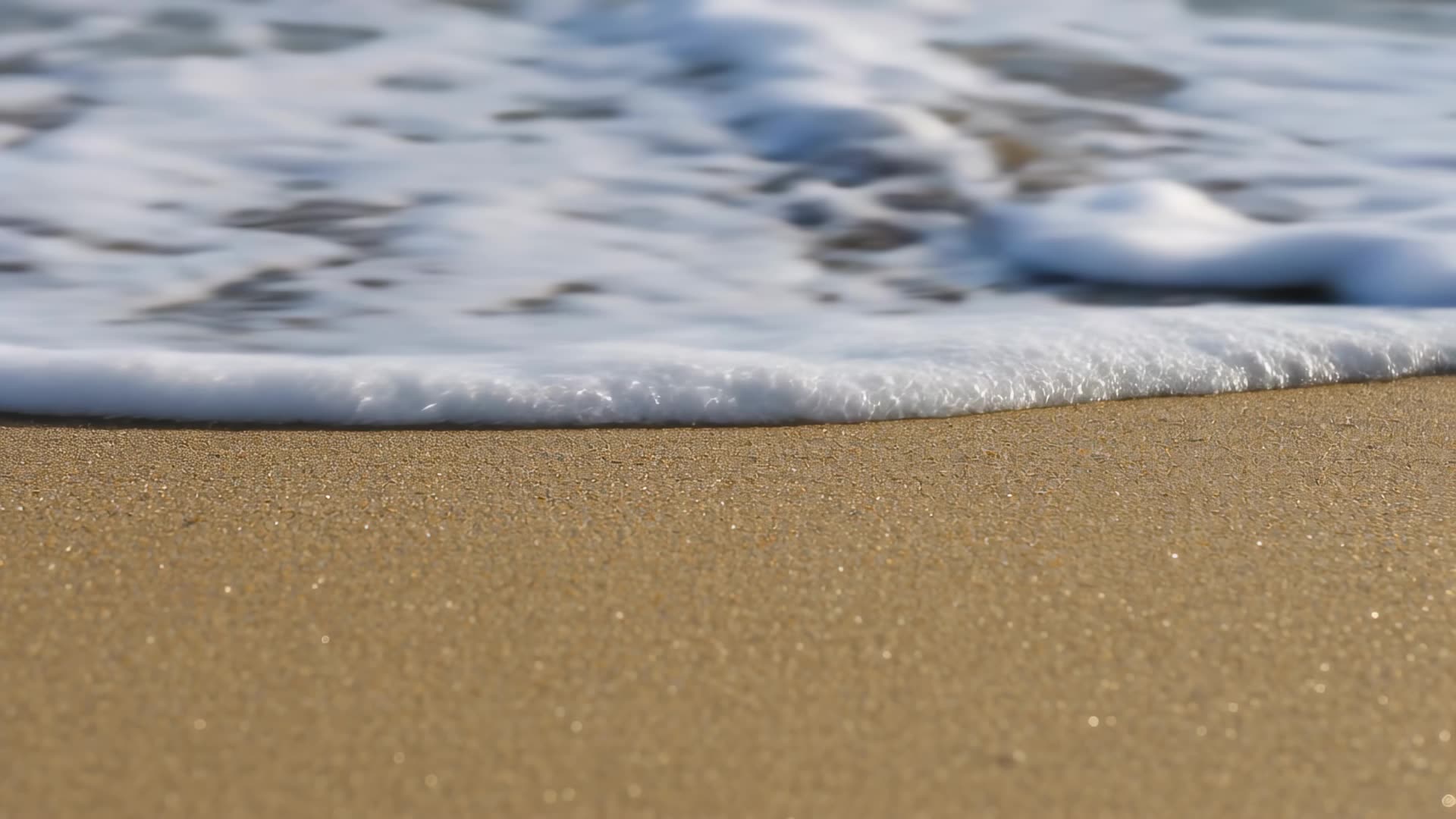 Wave foam washing over sand, tight close-up