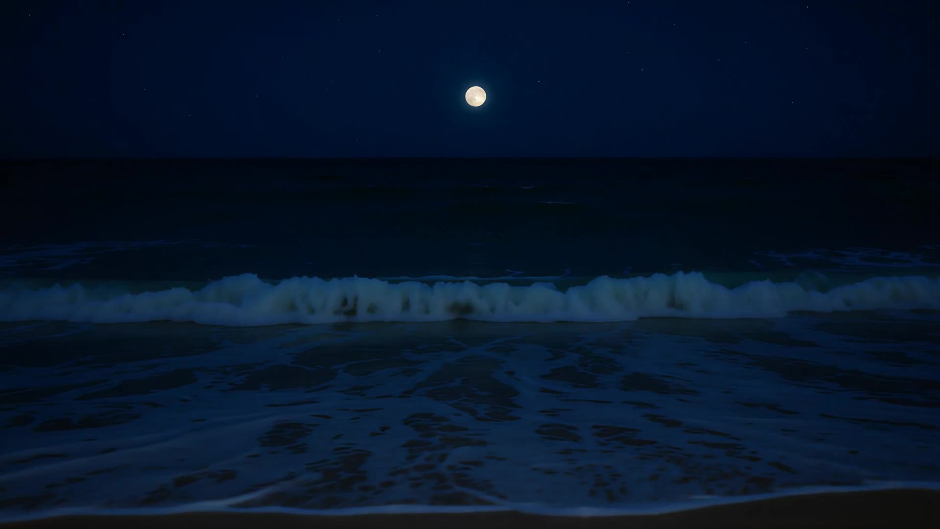 Rolling waves toward shore, eye level (night)