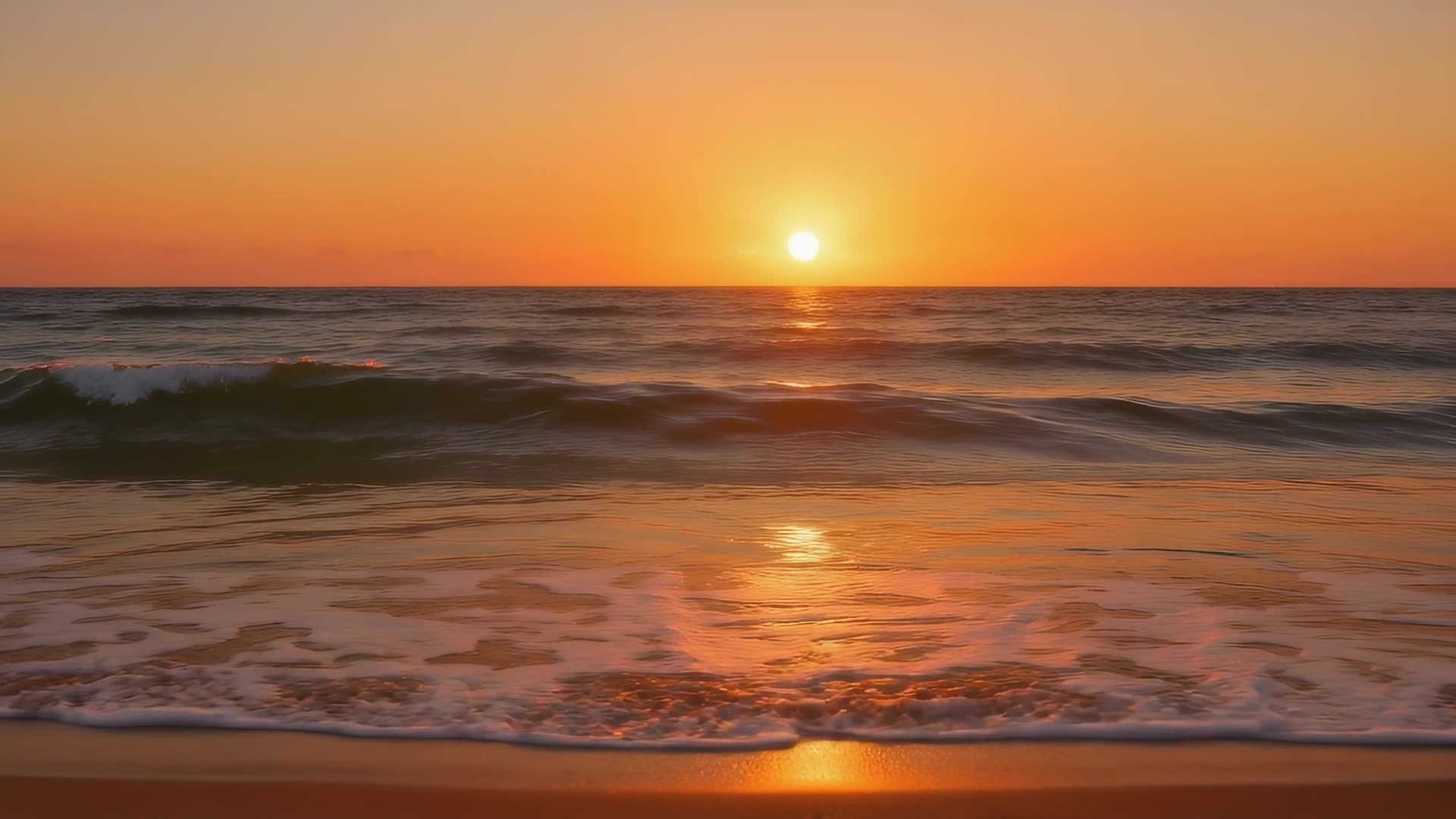 Rolling waves toward shore, eye level (sunset)