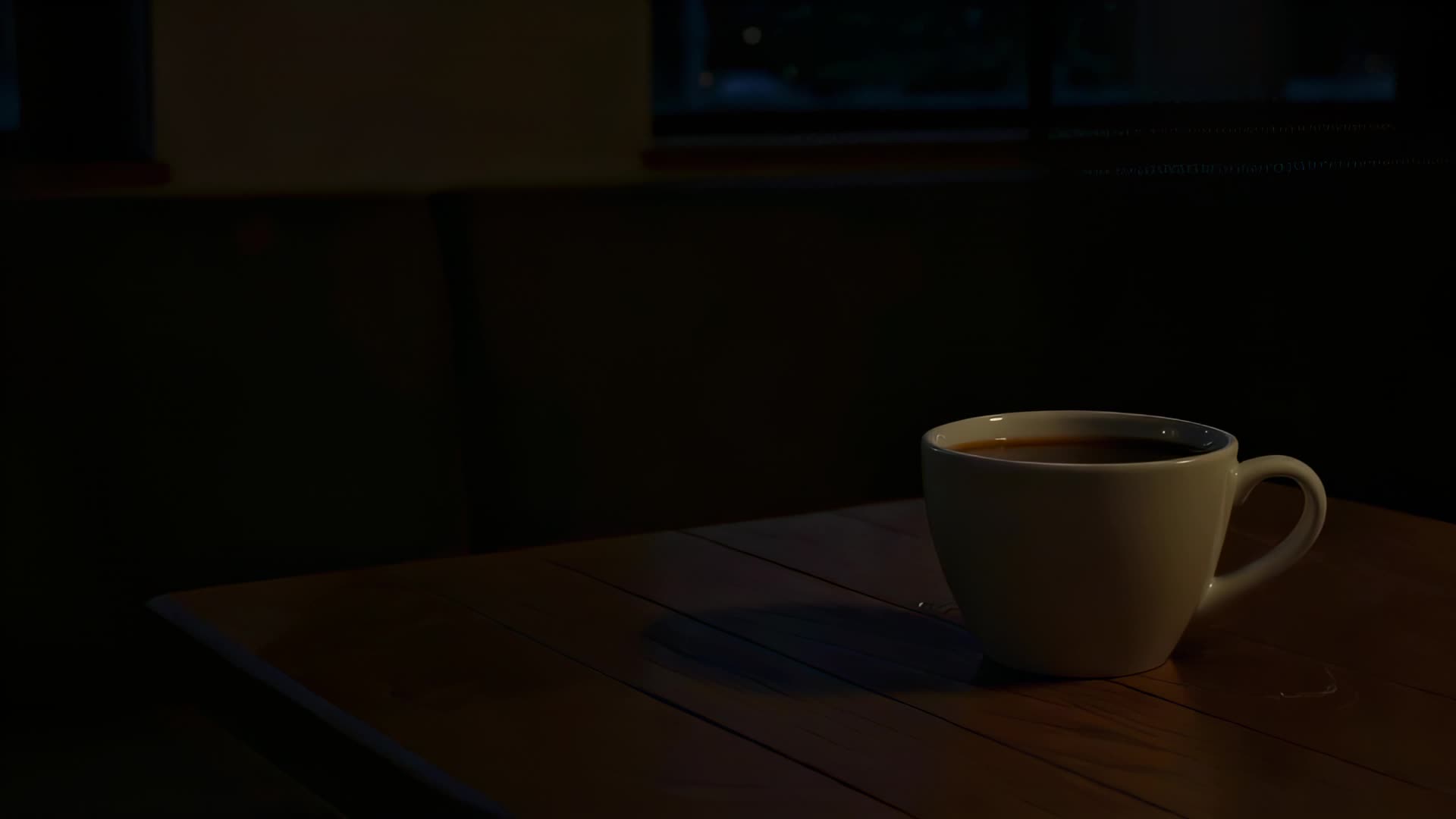 Morning sunlight through a cafe window (night)