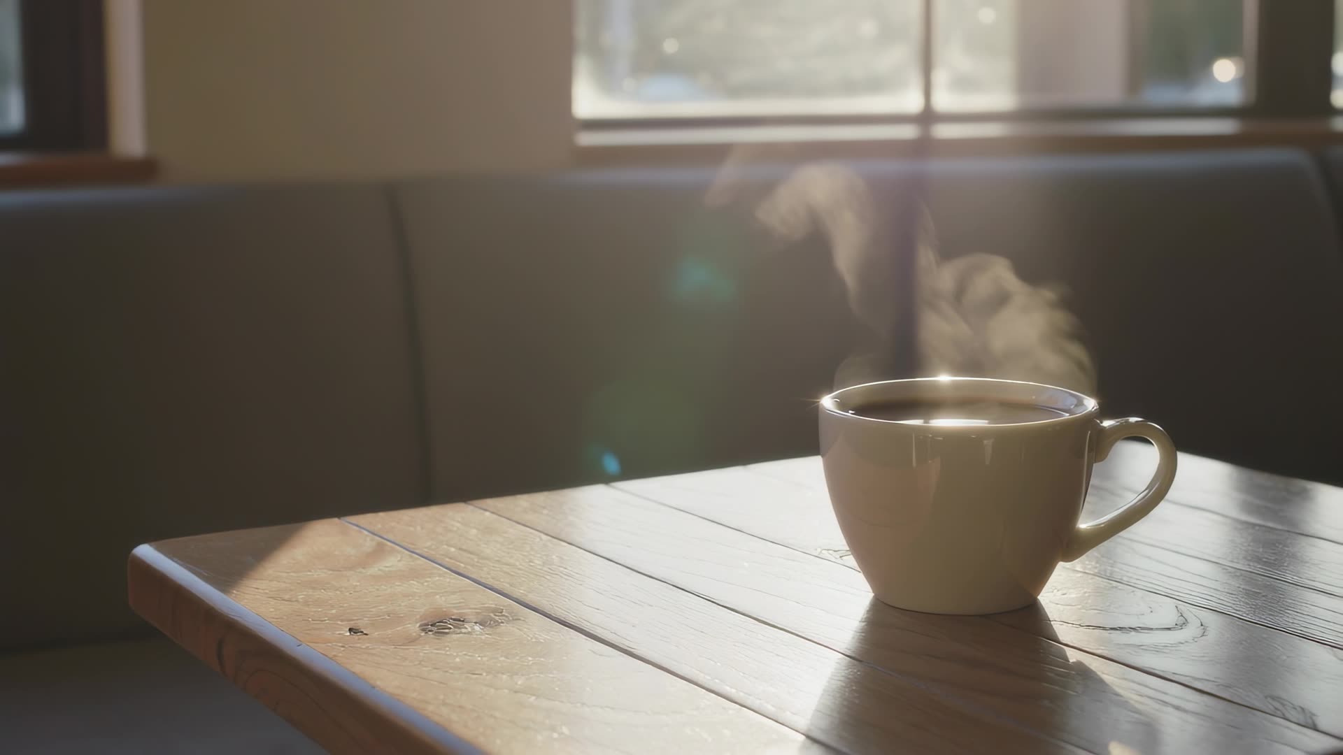Morning sunlight through a cafe window