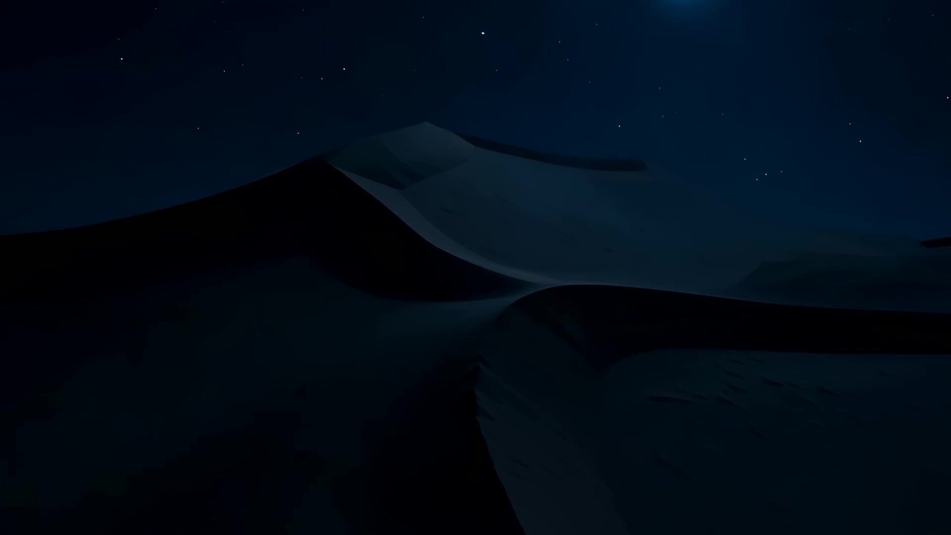 Aerial over dunes, long shadows (night)