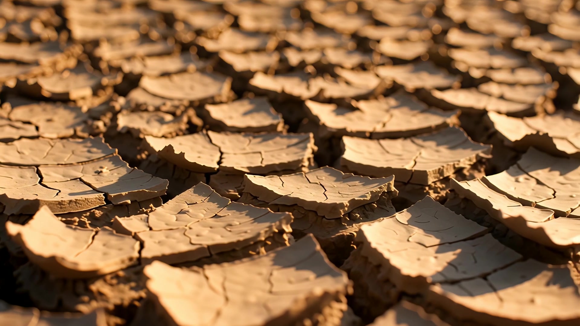 Cracked dry earth, close-up (sunset)