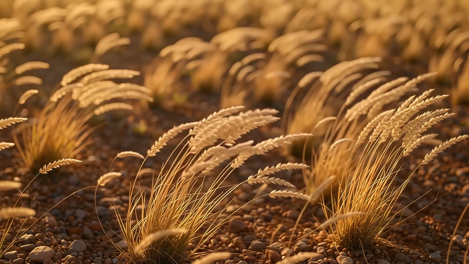 Desert scrub moving in the wind (sunset)