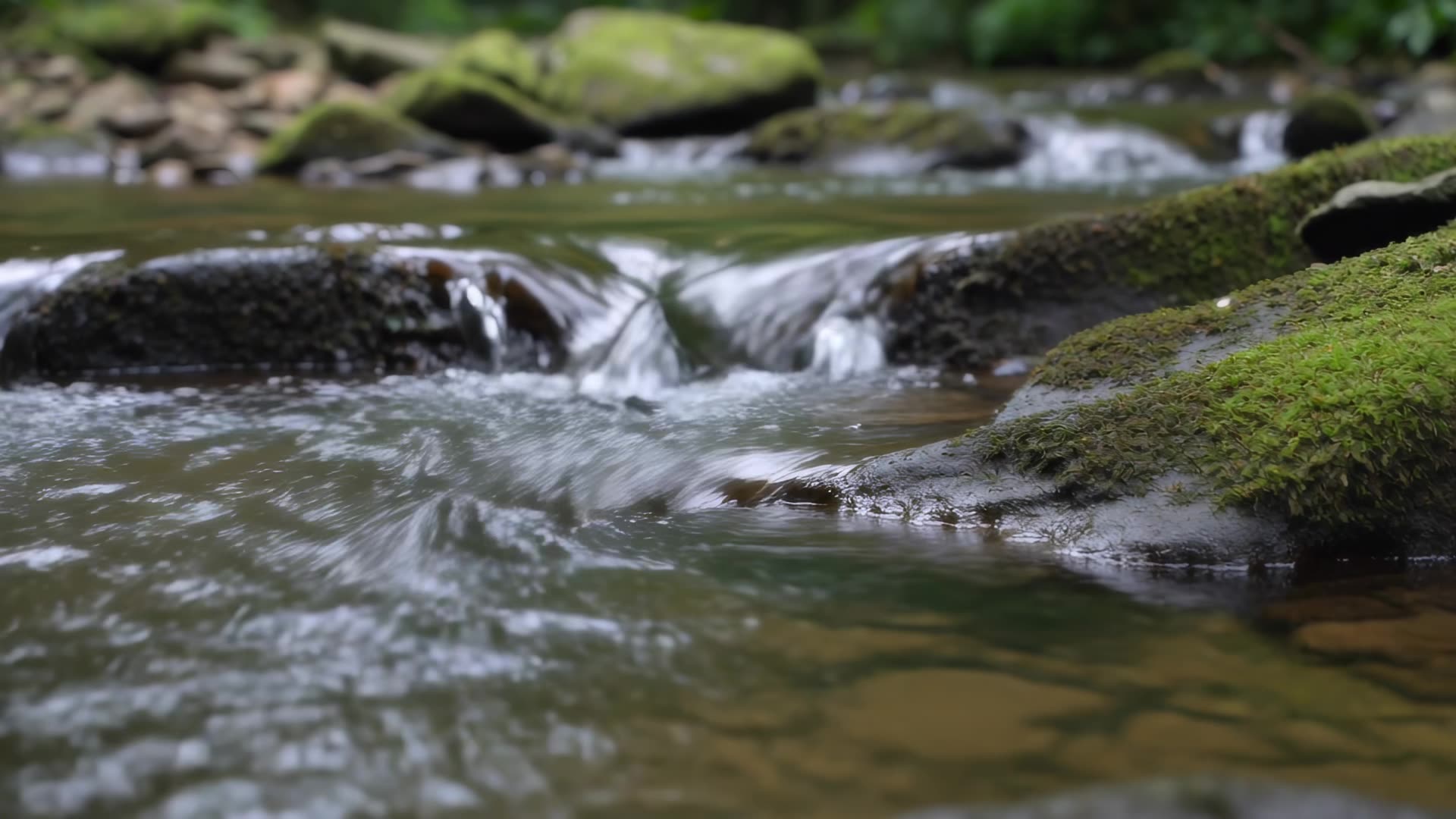Creek flowing over mossy rocks