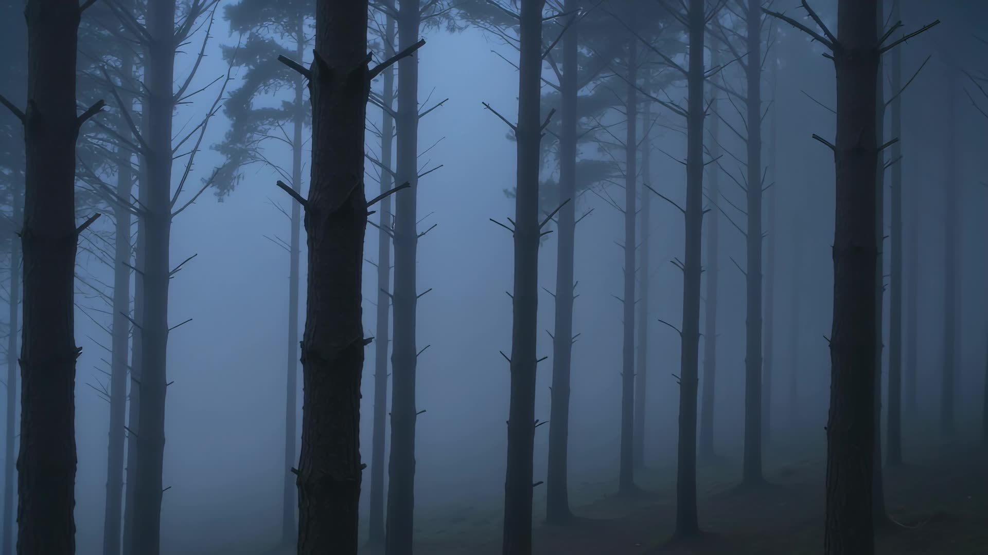 Foggy forest at dusk, moody