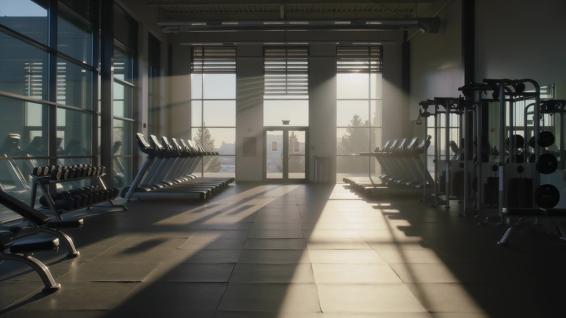 Empty gym in morning light