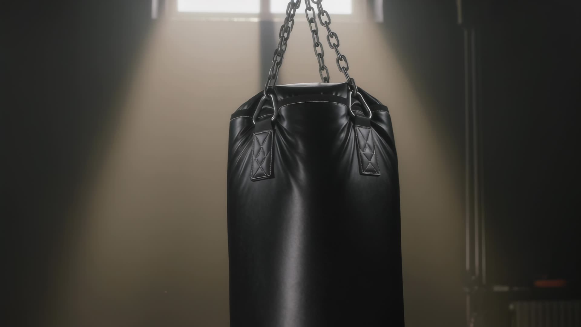 Heavy bag swaying in a shaft of light