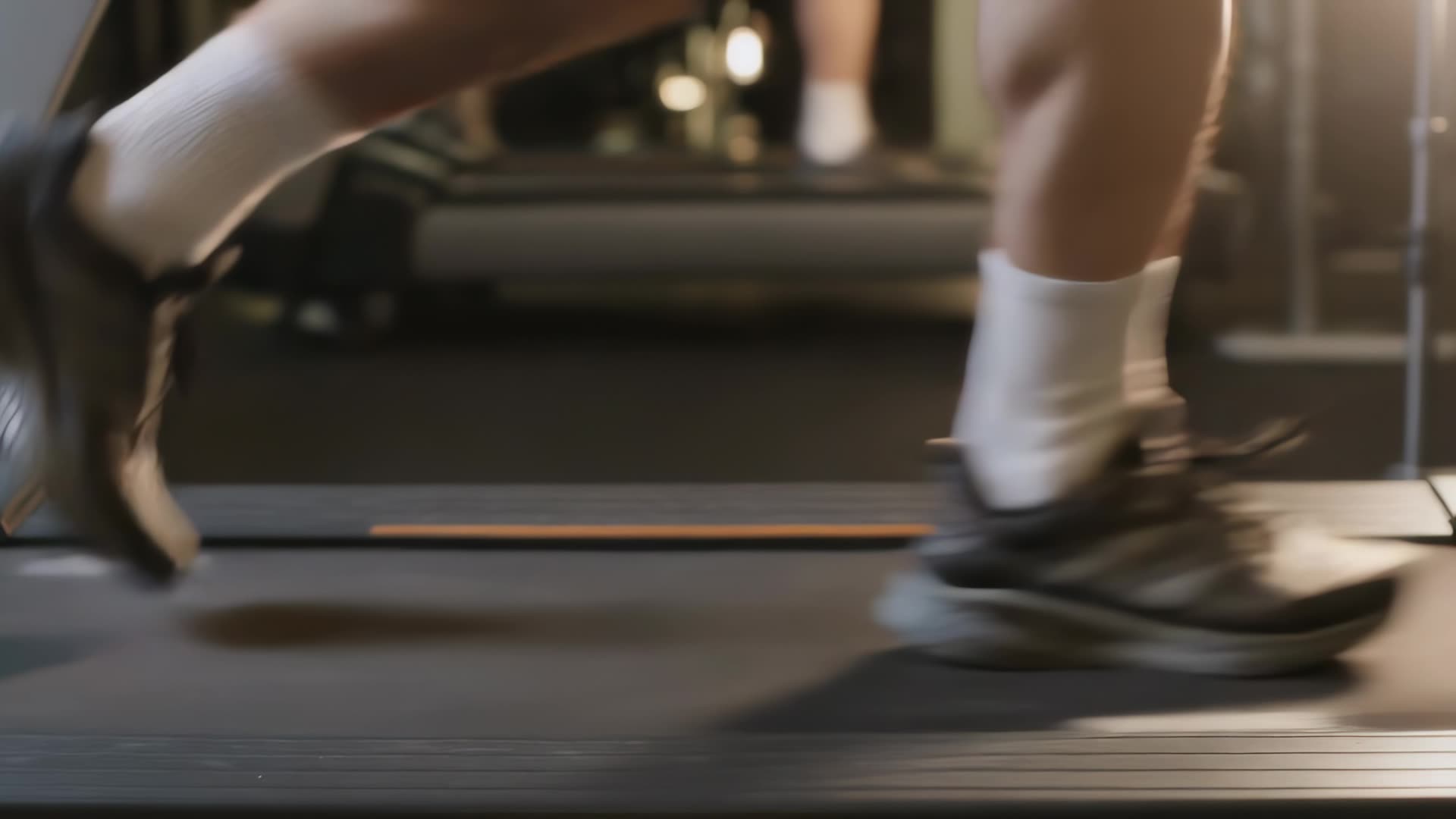 Running shoes on a treadmill, close-up