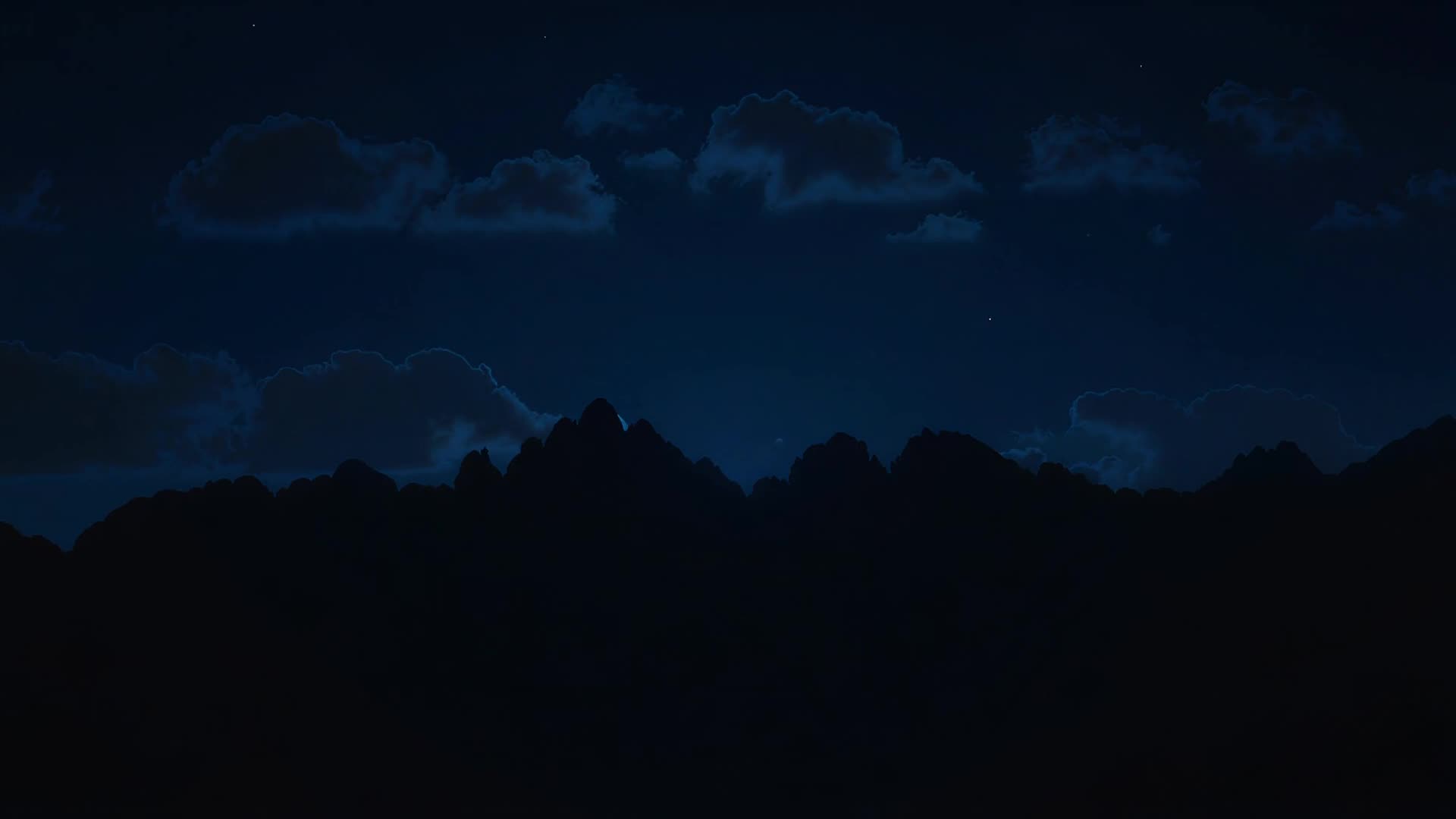 Jagged ridgeline in silhouette, night version