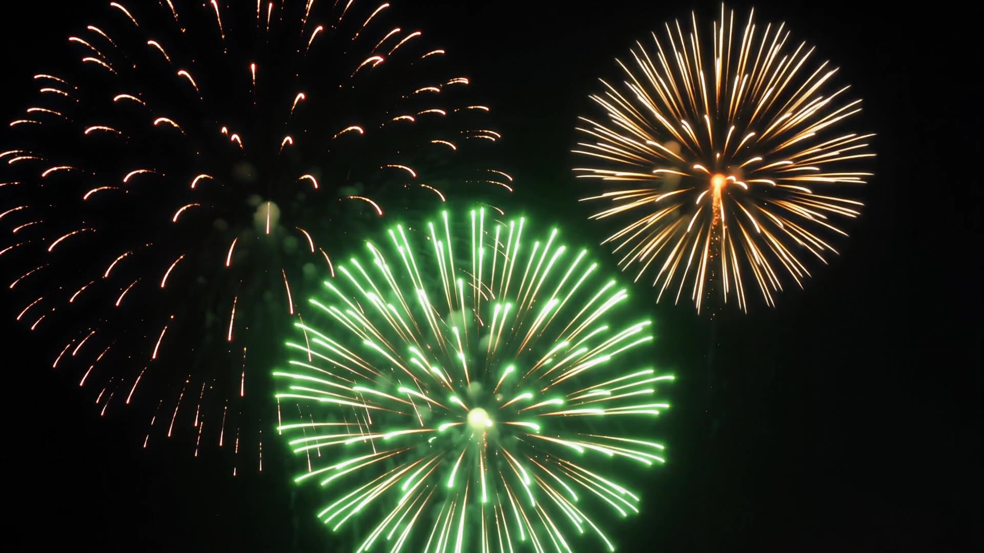 Red, green and gold fireworks