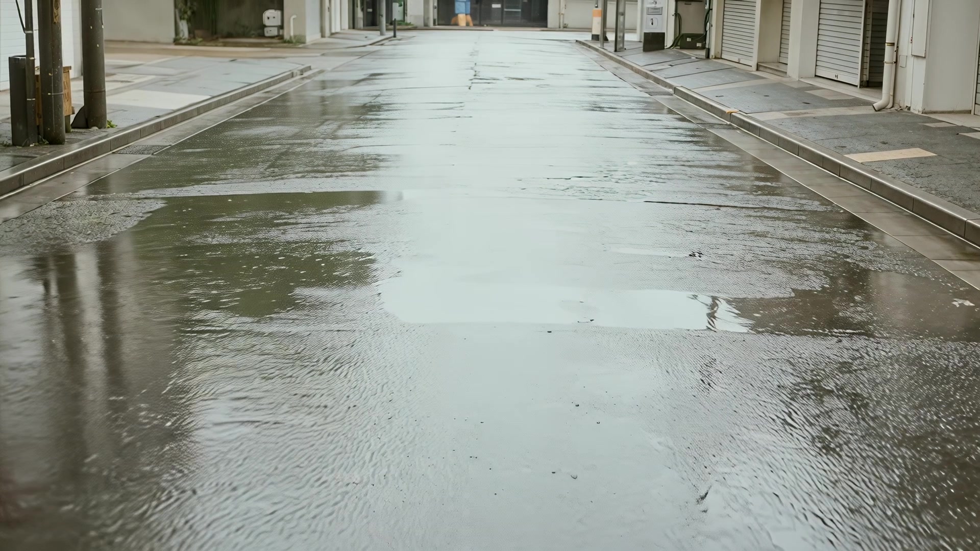 Wet street with neon reflections, day version