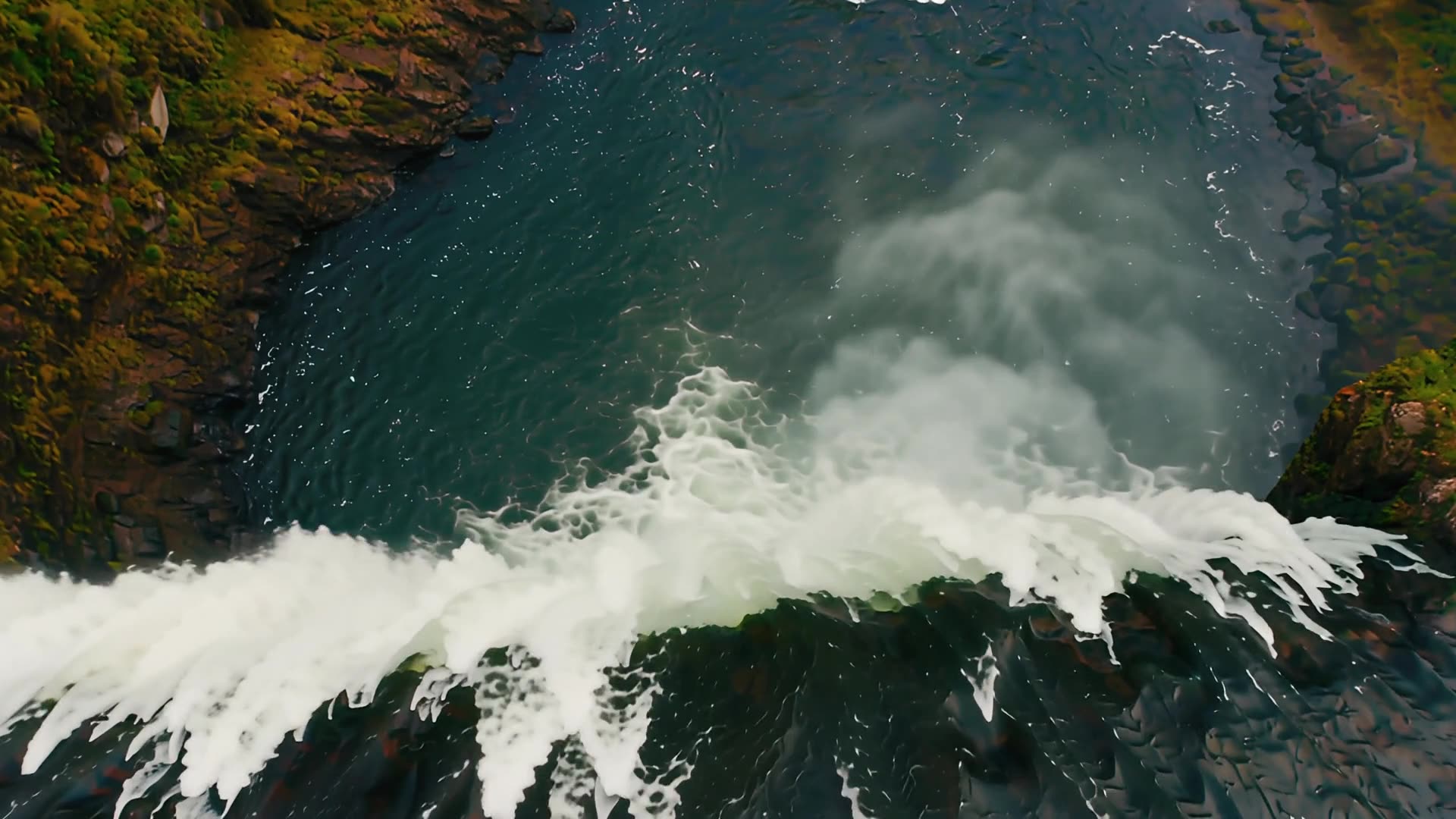 Aerial above a waterfall lip