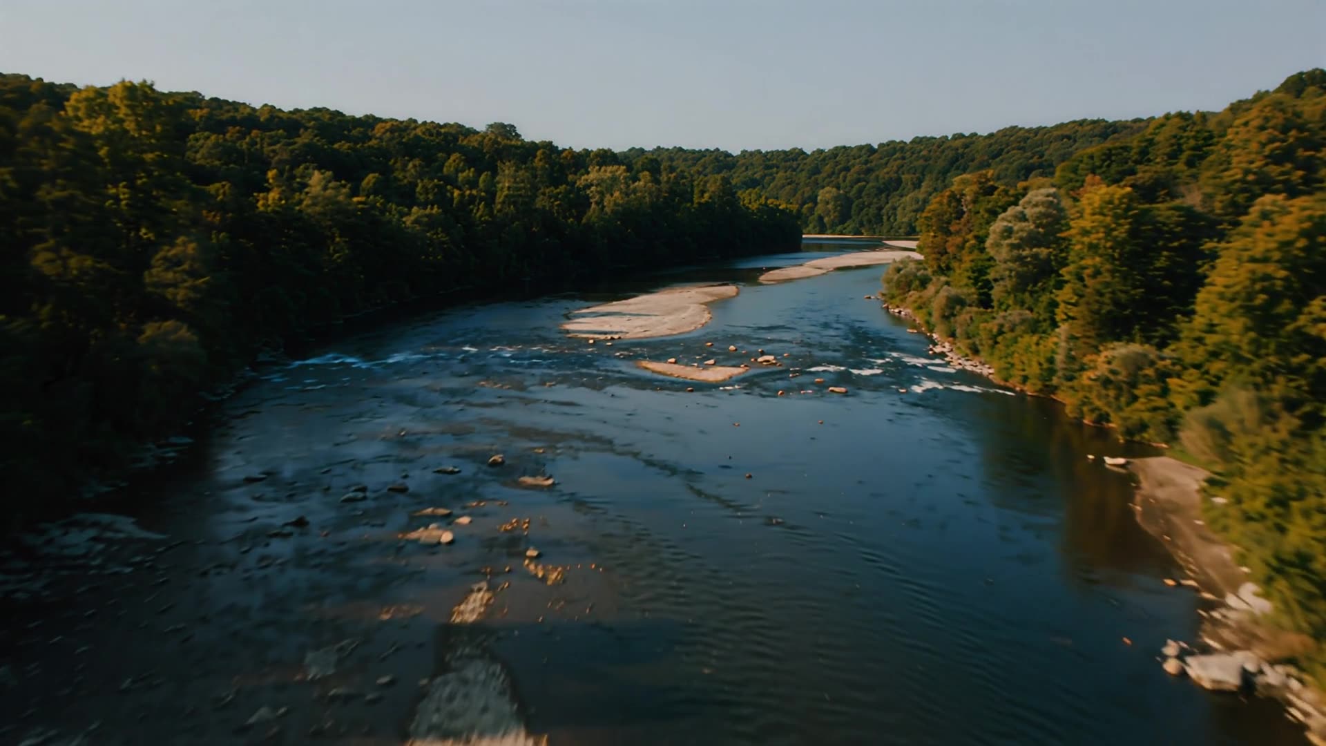 Aerial over a river bend
