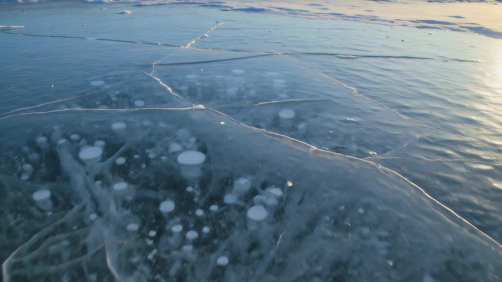 Cracked ice on a frozen lake