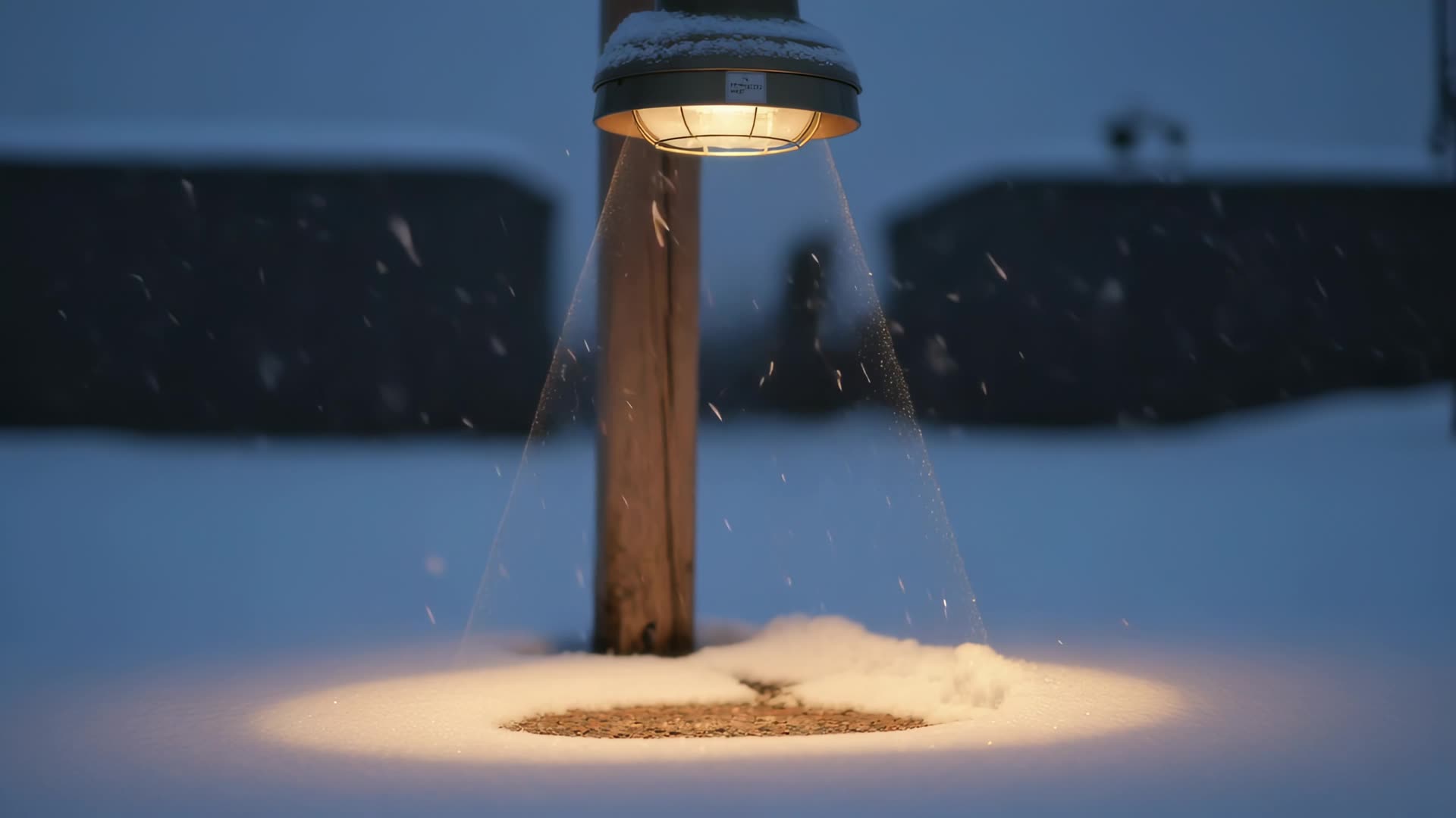 Warm lamp in evening snowfall